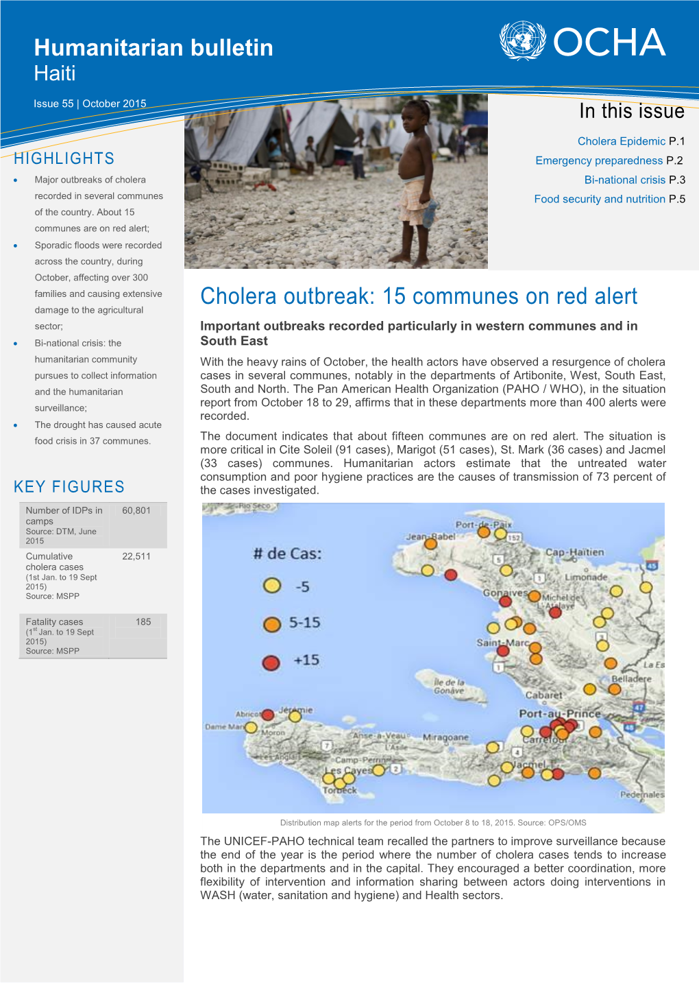 Cholera Outbreak: 15 Communes on Red Alert Humanitarian Bulletin