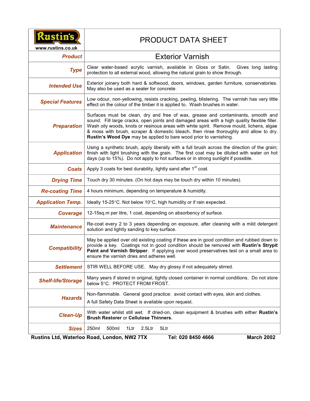 PRODUCT DATA SHEET Exterior Varnish