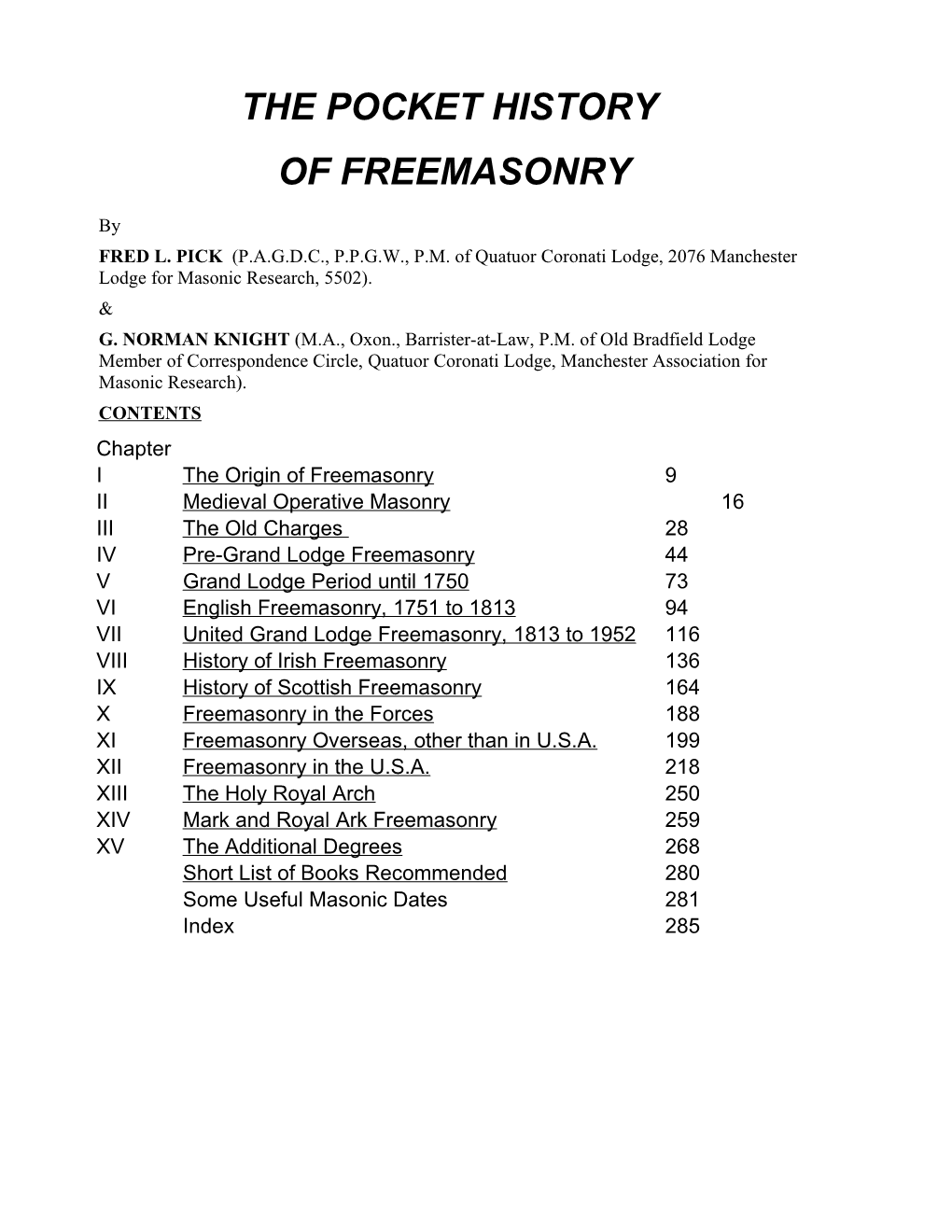 The Pocket History of Freemasonry