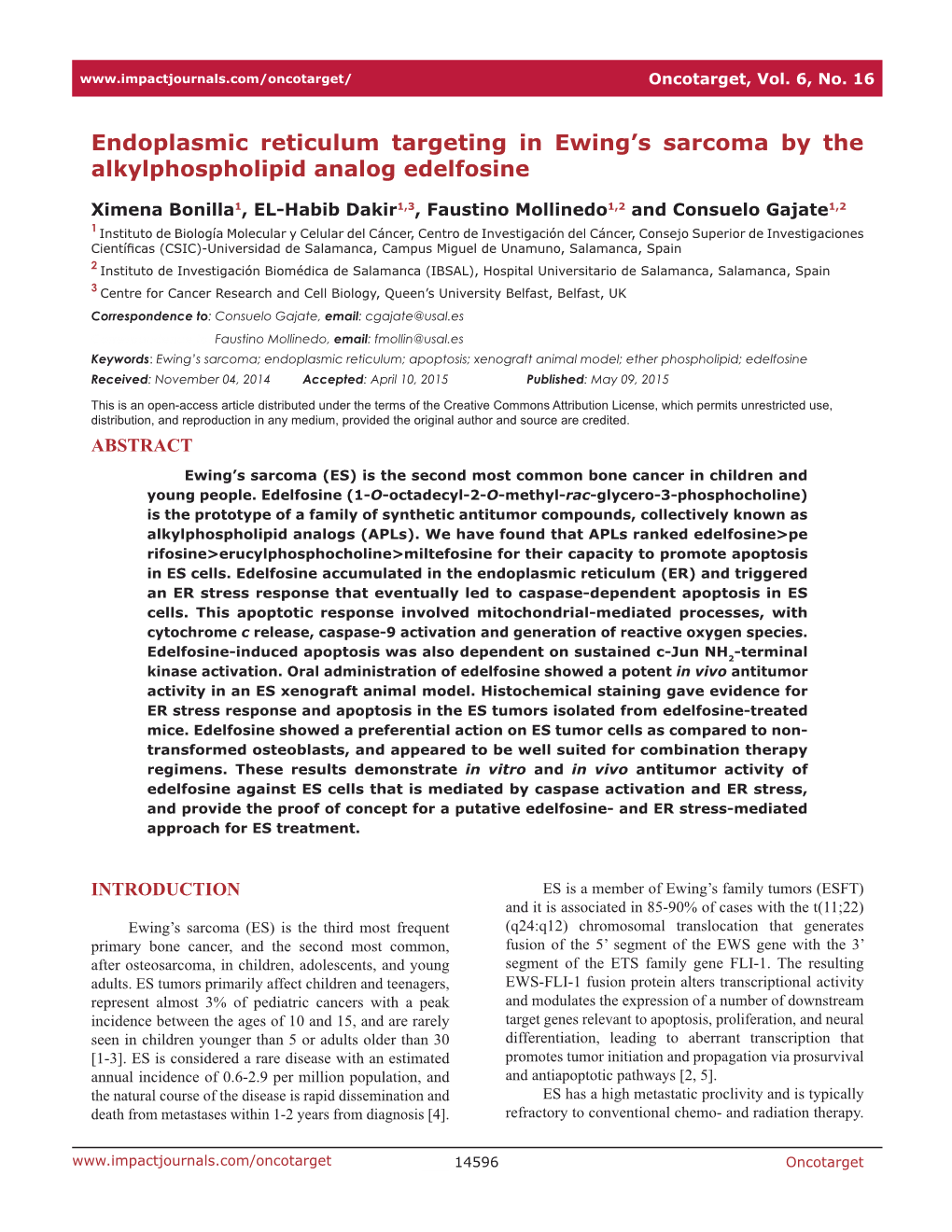 Endoplasmic Reticulum Targeting in Ewing's Sarcoma by The