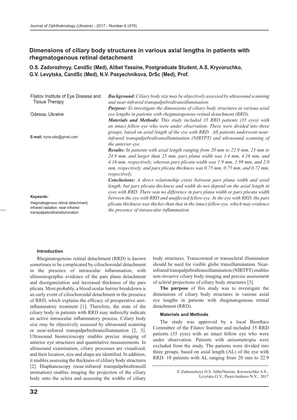 32 Dimensions of Ciliary Body Structures in Various Axial Lengths In