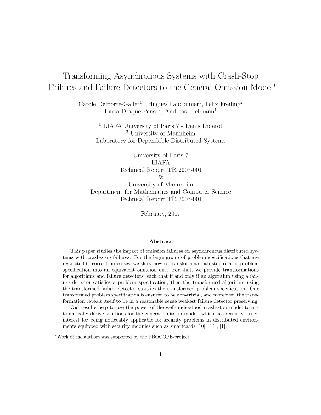 Transforming Asynchronous Systems with Crash-Stop Failures and Failure Detectors to the General Omission Model∗