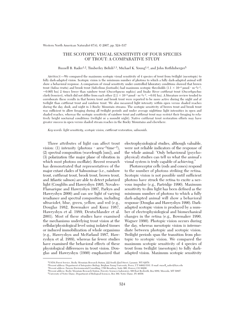 The Scotopic Visual Sensitivity of Four Species of Trout: a Comparative Study