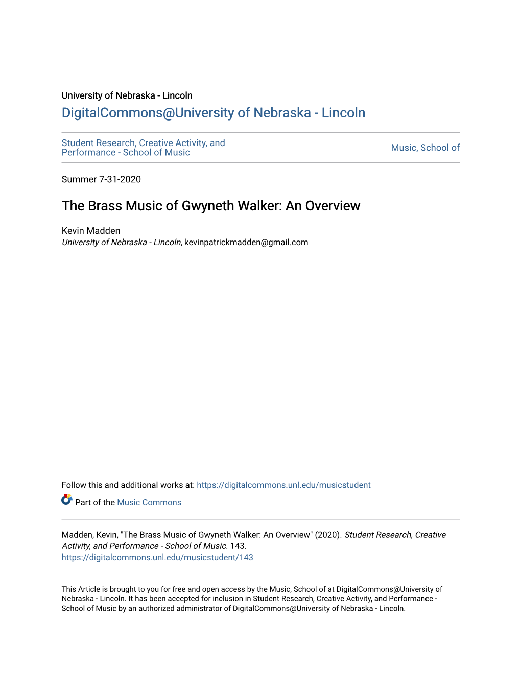 The Brass Music of Gwyneth Walker: an Overview