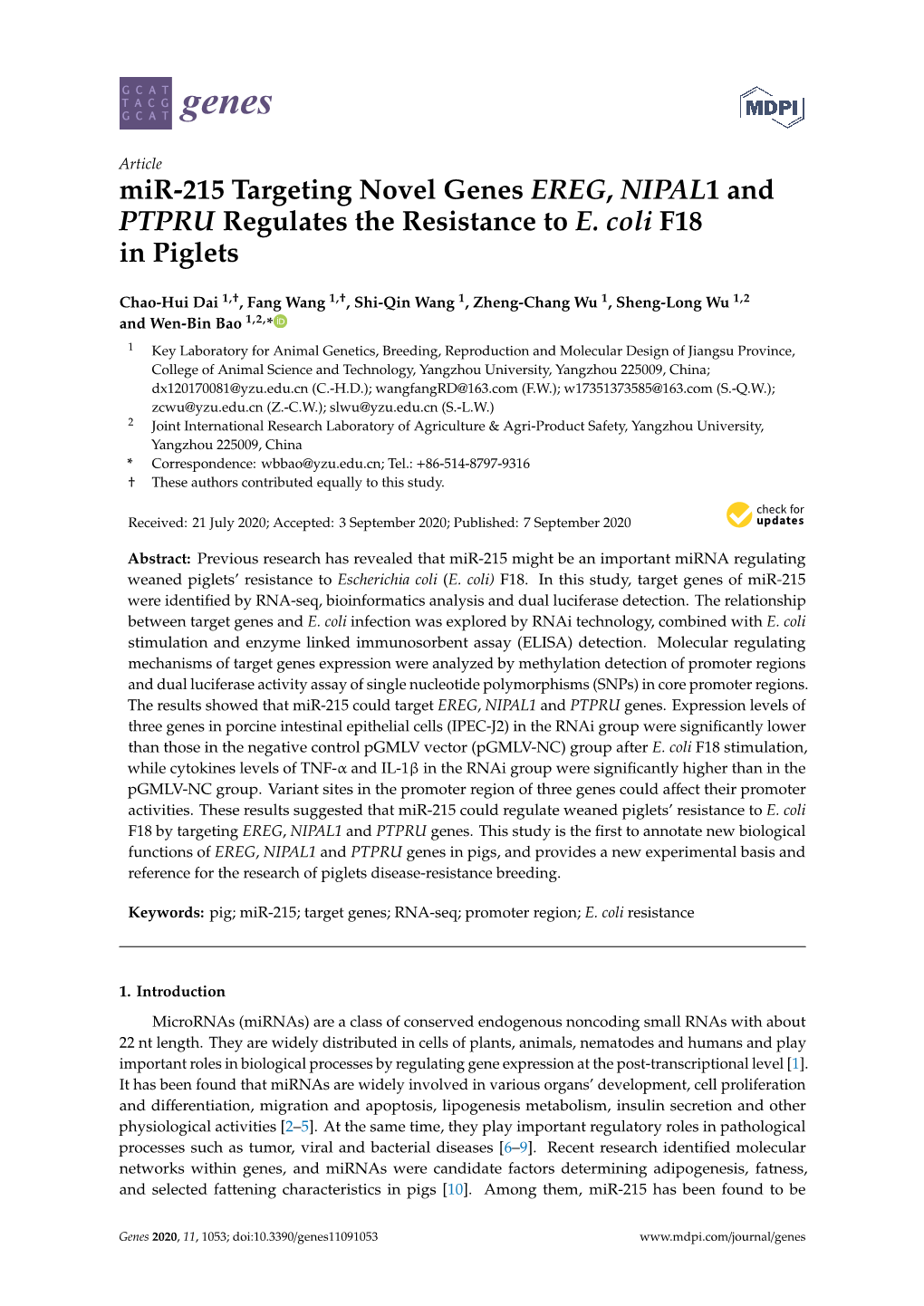 Mir-215 Targeting Novel Genes EREG, NIPAL1 and PTPRU Regulates the Resistance to E