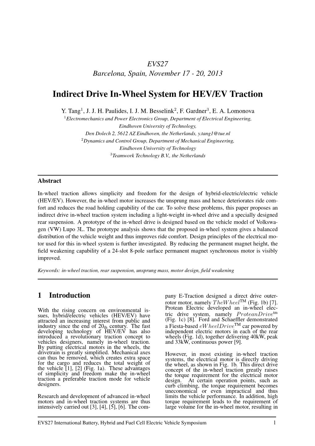 Indirect Drive In-Wheel System for HEV/EV Traction
