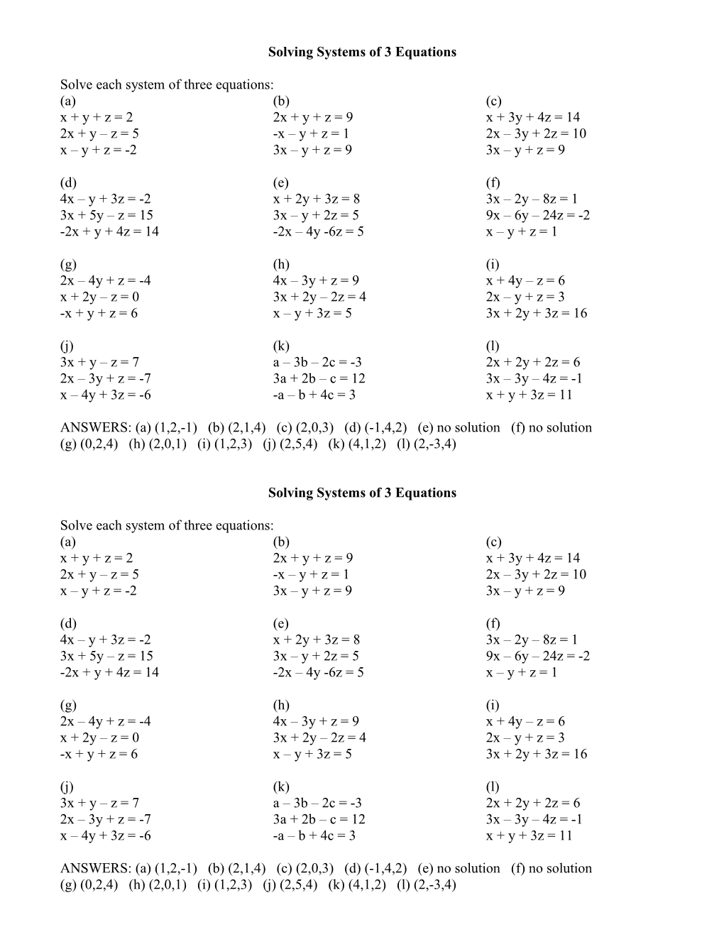 Solving Systems of 3 Equations