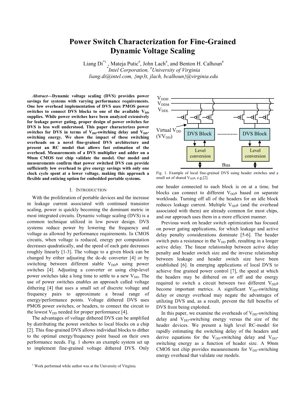 Power Switch Characterization for Fine-Grained Dynamic Voltage Scaling