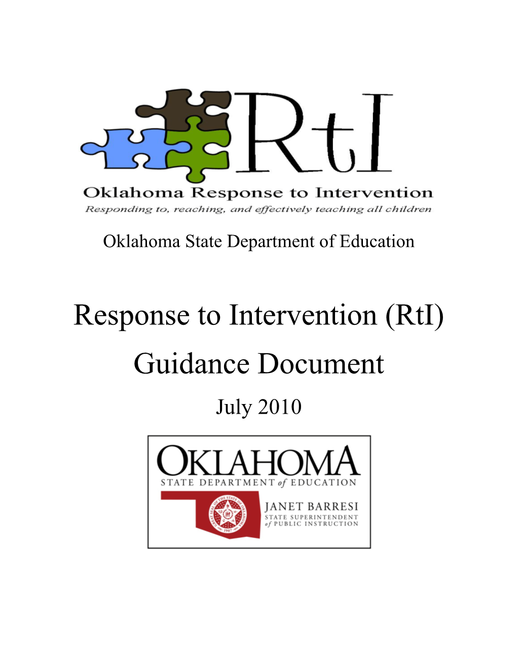 Response to Intervention (Rti) Guidance Document July 2010