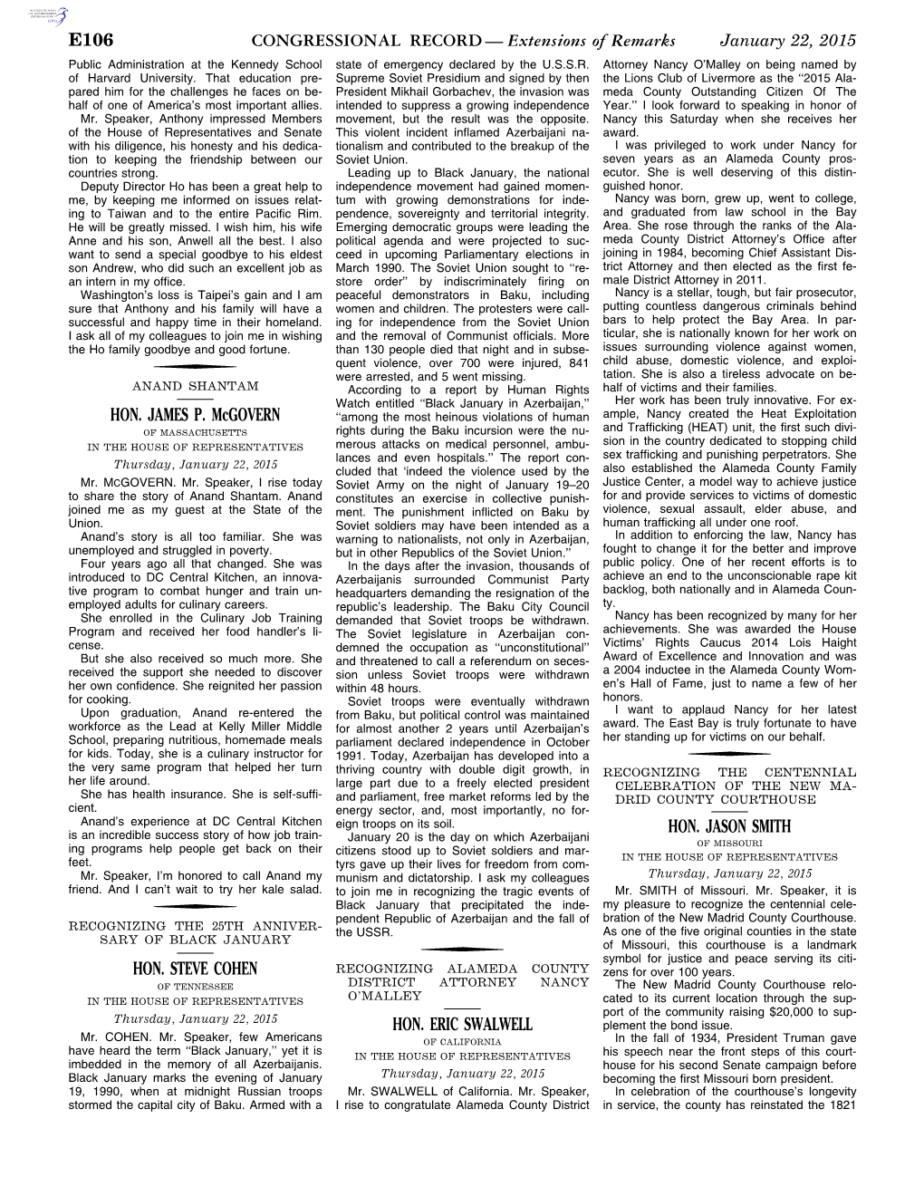 Extensions of Remarks E106 HON. JAMES P. Mcgovern HON