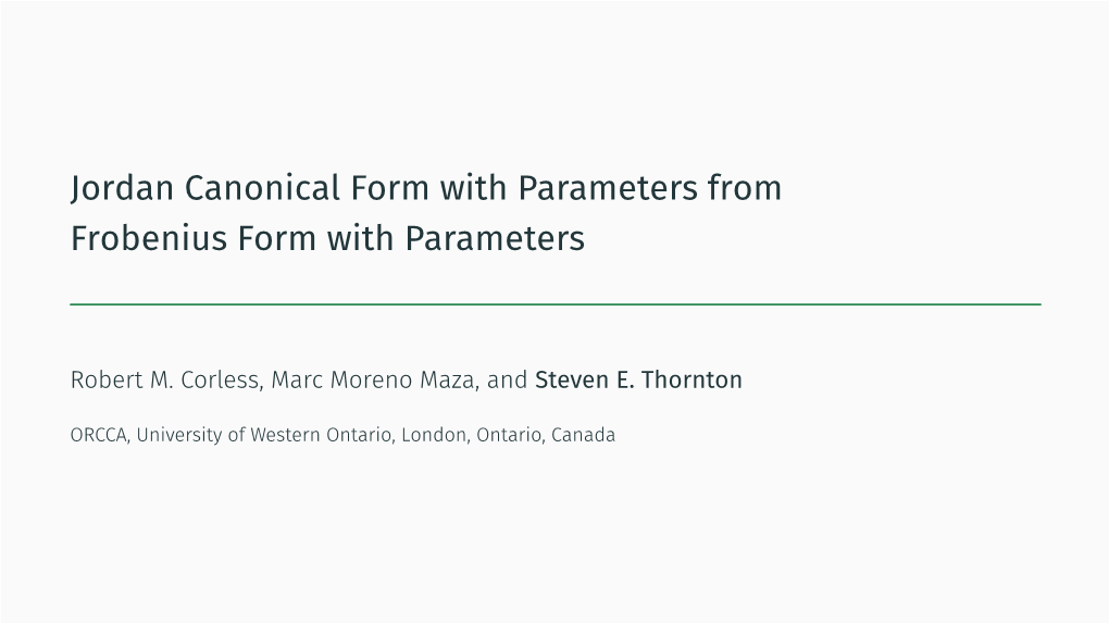 Jordan Canonical Form with Parameters from Frobenius Form with Parameters