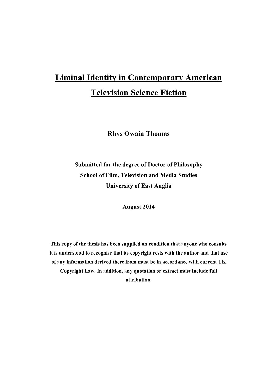 Liminal Identity in Contemporary American Television Science Fiction