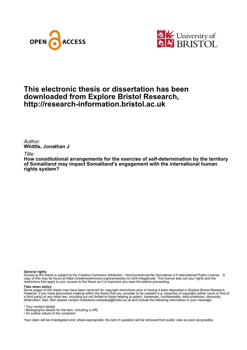 This Electronic Thesis Or Dissertation Has Been Downloaded from Explore Bristol Research