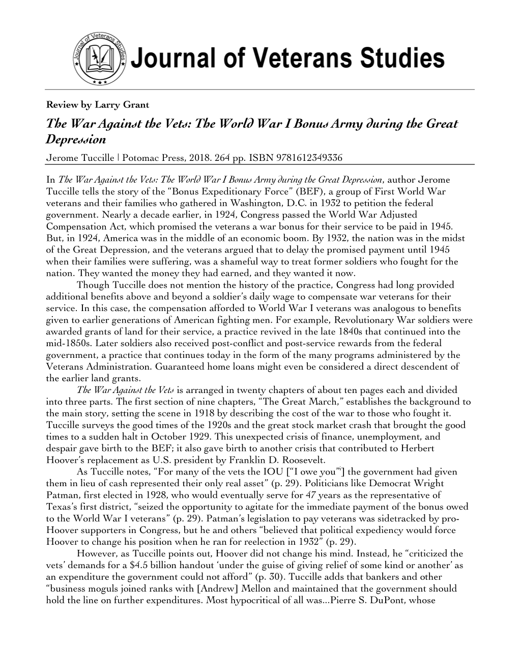 The War Against the Vets: the World War I Bonus Army During the Great Depression Jerome Tuccille | Potomac Press, 2018