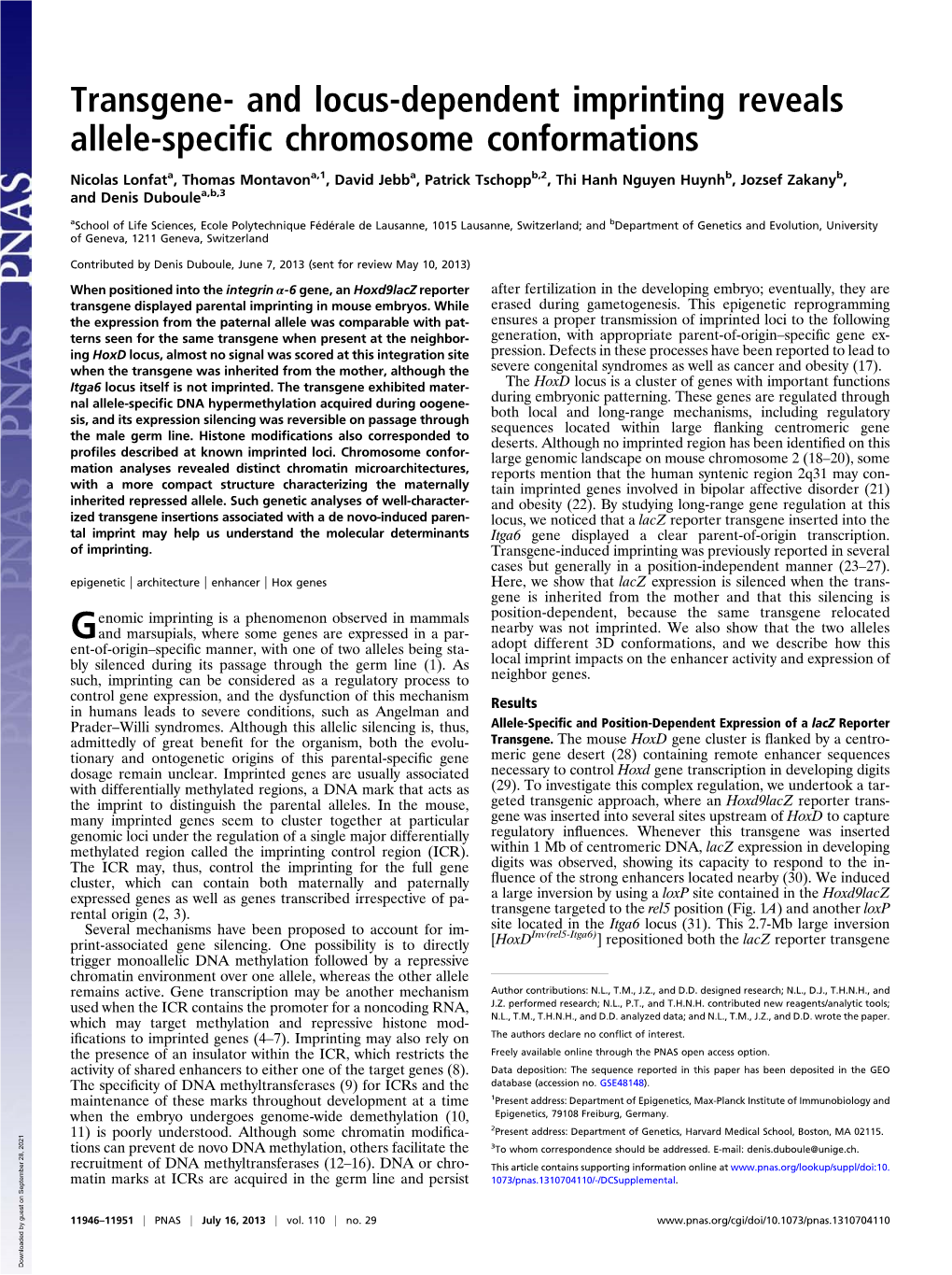 Transgene- and Locus-Dependent Imprinting Reveals Allele-Specific Chromosome Conformations