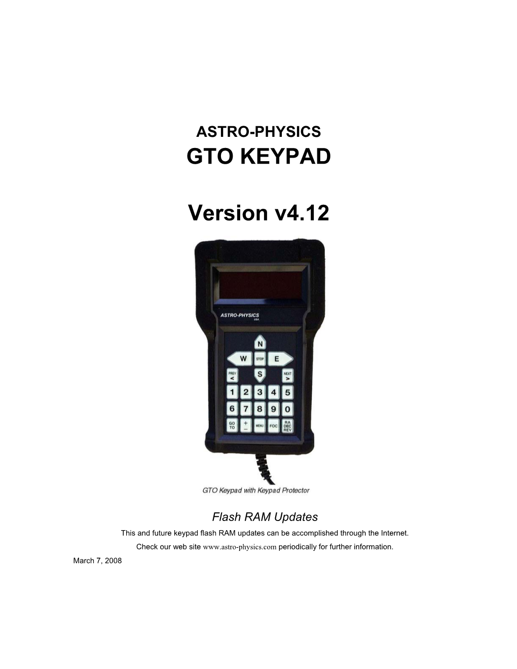 GTO Keypad Controller, Version 4.12