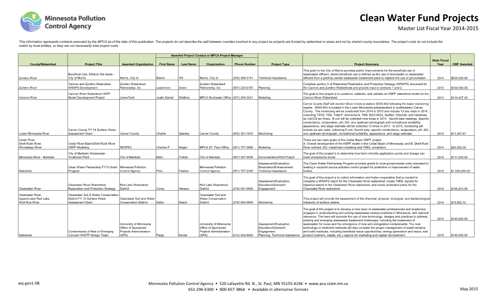 Clean Water Fund Project FY 2014-2015