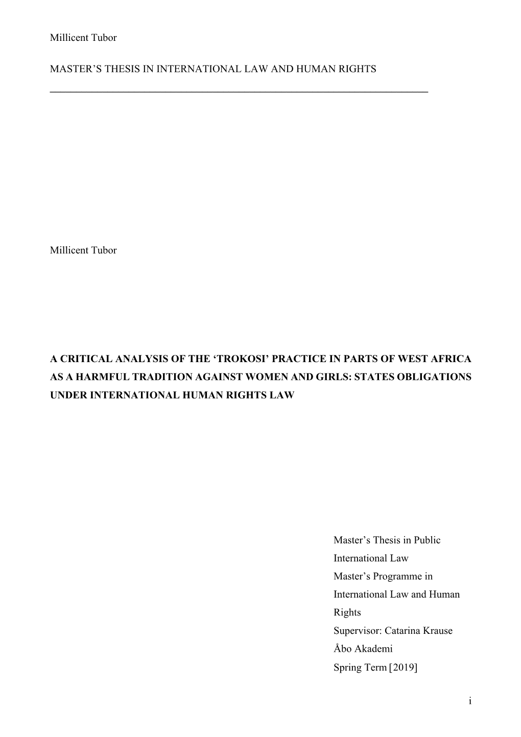 Millicent Tubor I MASTER's THESIS in INTERNATIONAL LAW
