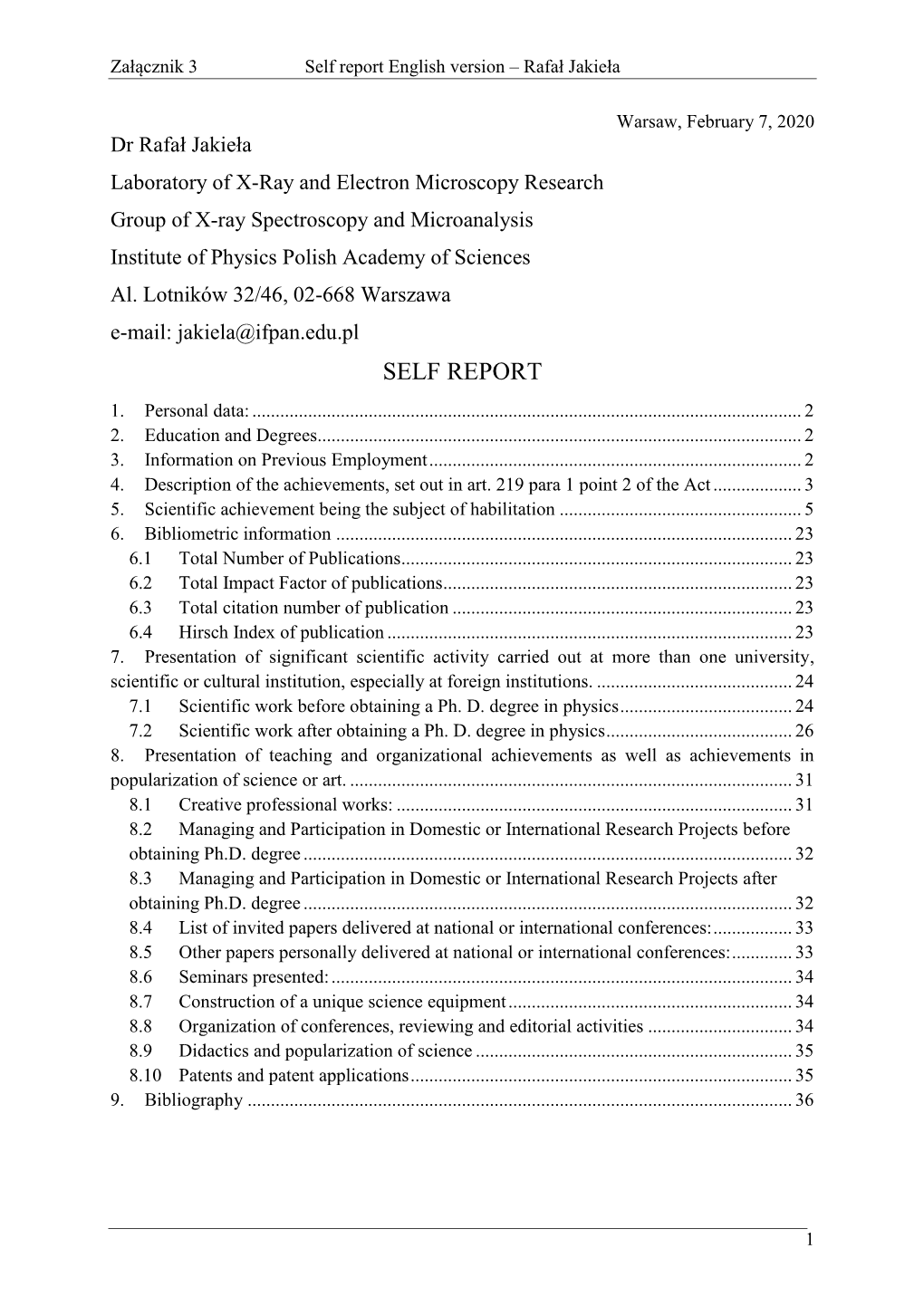 Self Report English Version – Rafał Jakieła