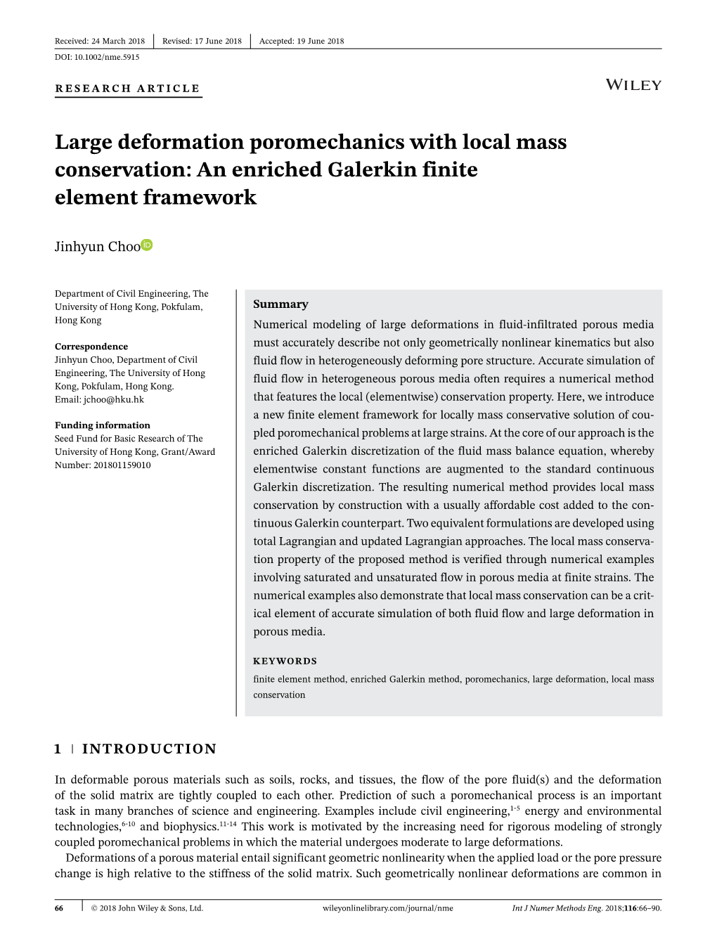 Large Deformation Poromechanics with Local Mass Conservation: an Enriched Galerkin Finite Element Framework