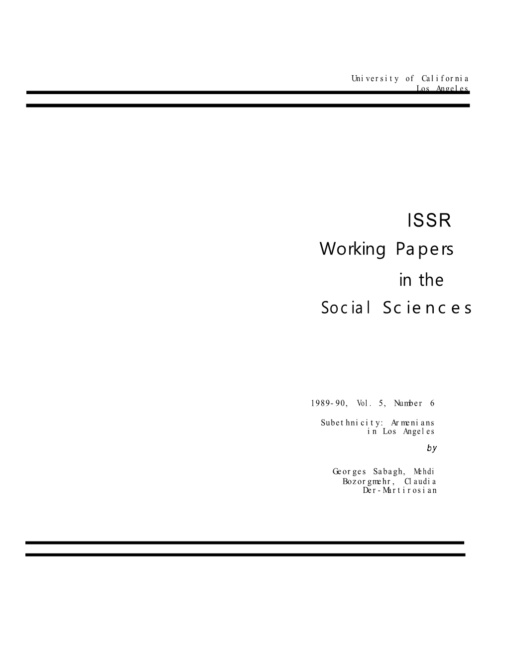 Working Papers in the Social Sciences