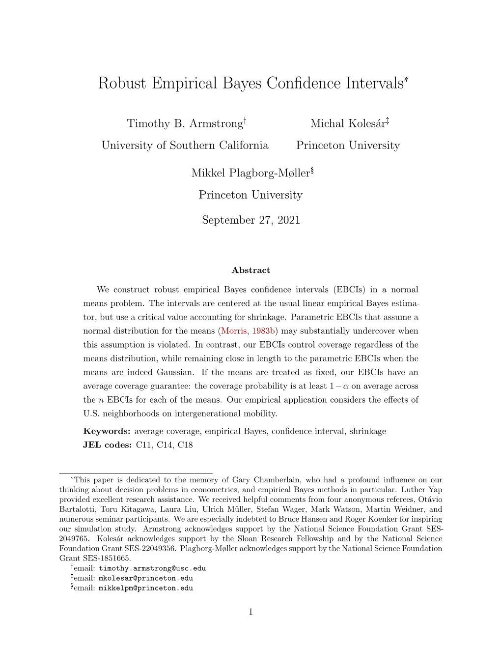 Robust Empirical Bayes Confidence Intervals