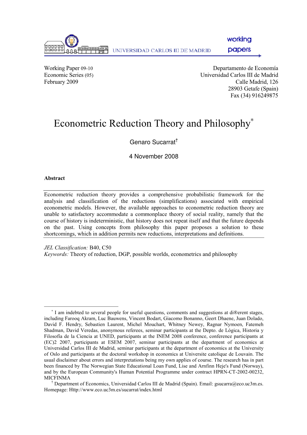 Econometric Reduction Theory and Philosophy∗