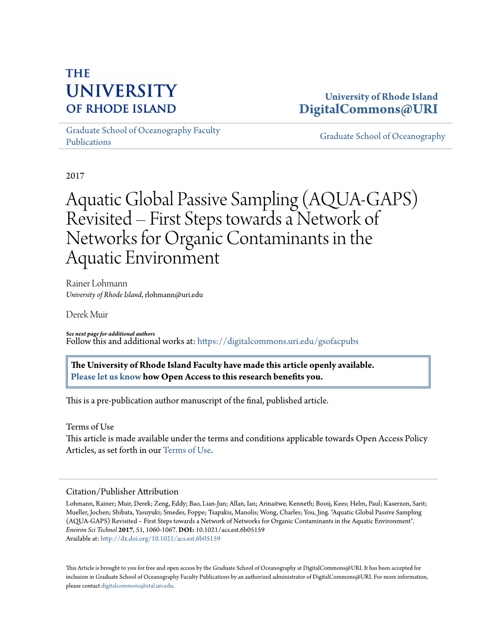 Aquatic Global Passive Sampling