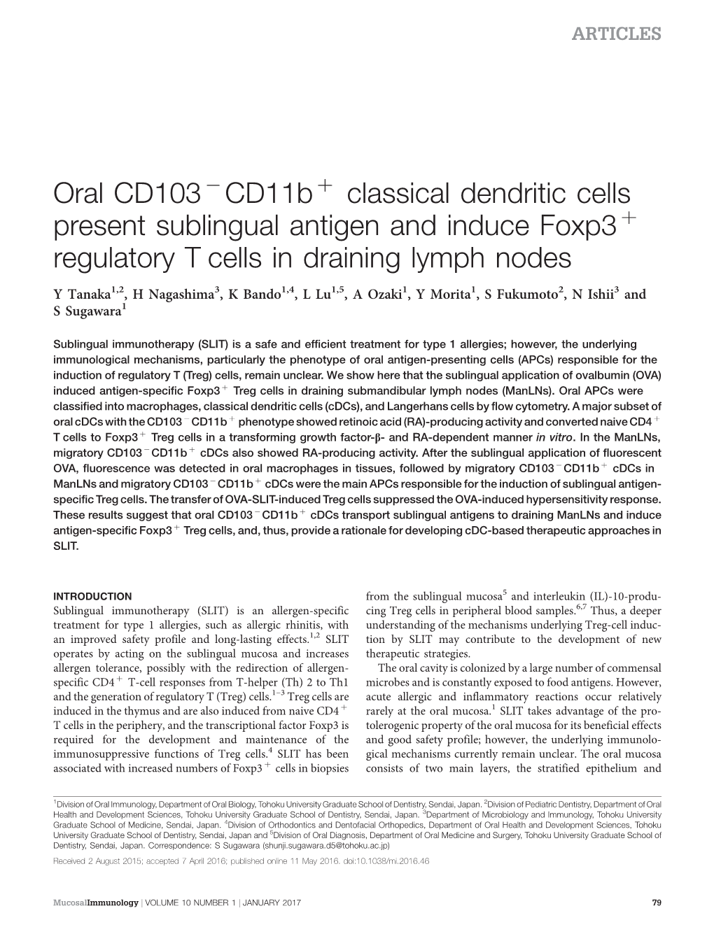 Classical Dendritic Cells Present Sublingual Antigen and Induce Foxp3 Þ Regulatory T Cells in Draining Lymph Nodes