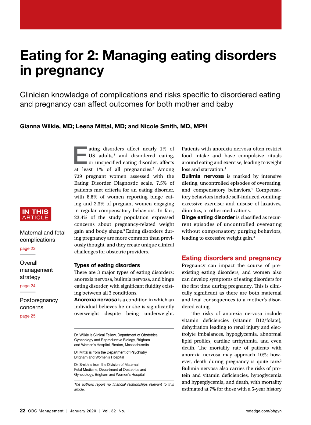 Managing Eating Disorders in Pregnancy