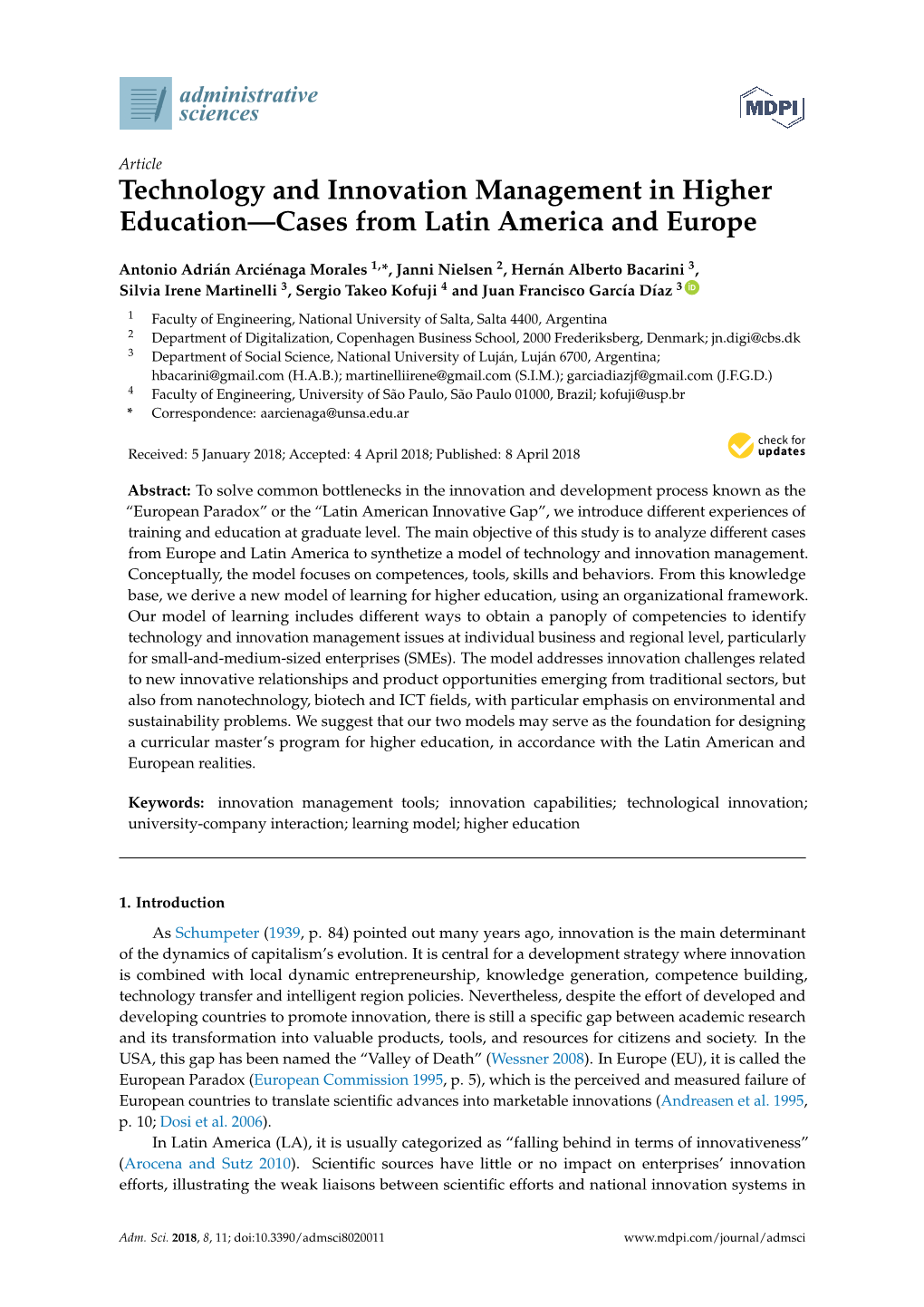 Technology and Innovation Management in Higher Education—Cases from Latin America and Europe