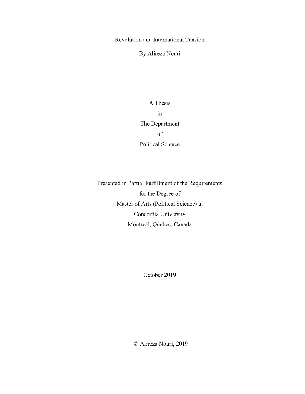 Revolution and International Tension by Alireza Nouri a Thesis in The