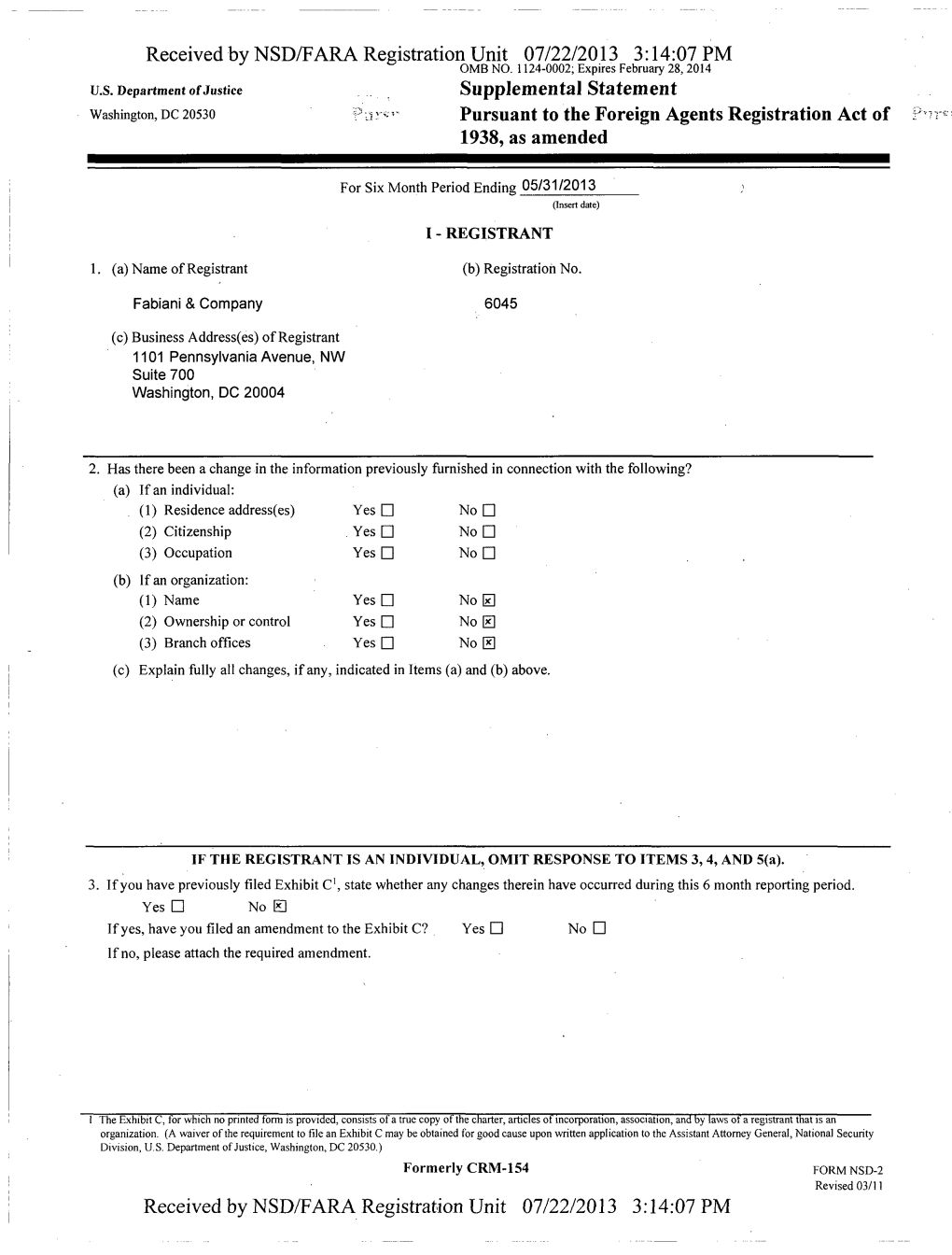 Received by NSD/FARA Registration Unit 07/22/2013 3:14:07 PM OMB NO