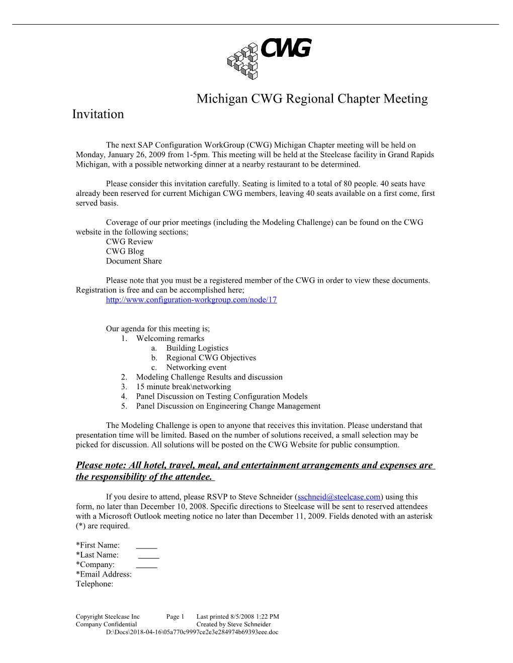 Michigan CWG Regional Chapter Meeting Invitation