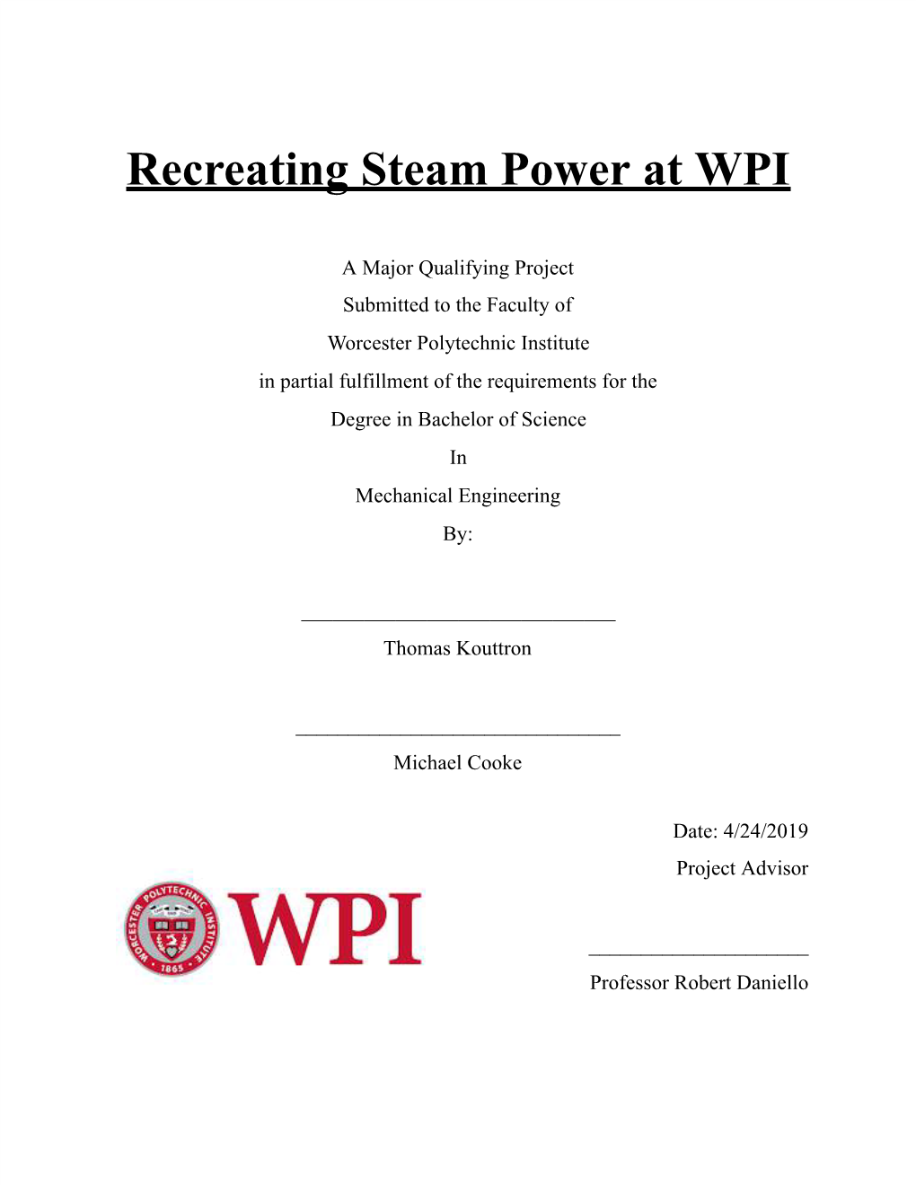 Recreating Steam Power at WPI