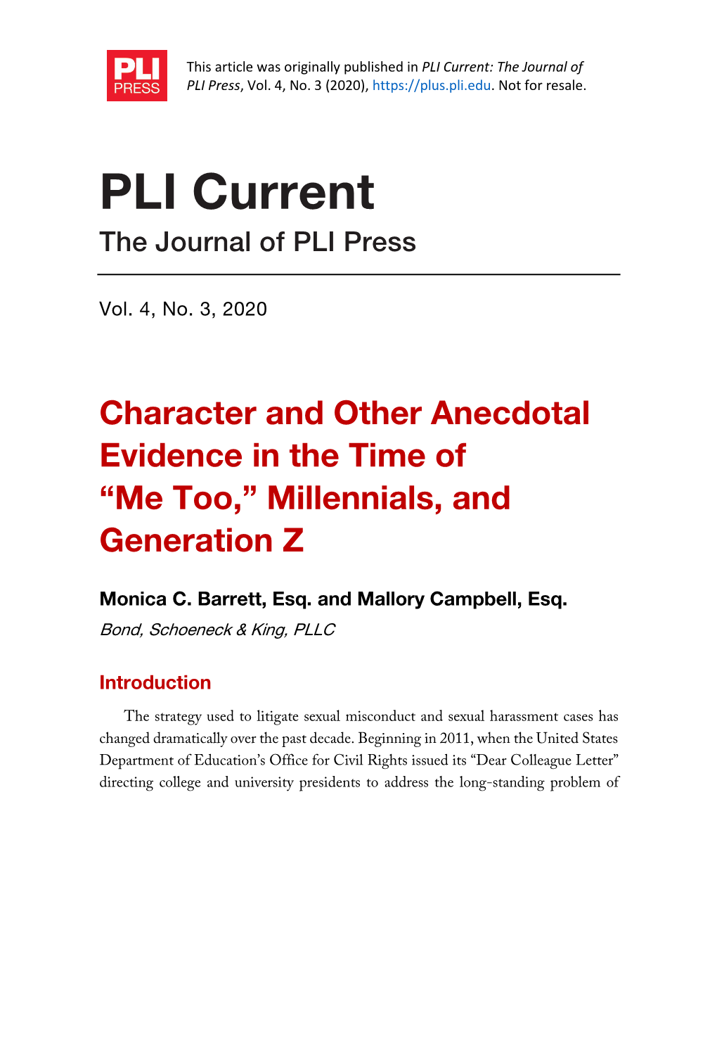 PLI Current: the Journal of PLI Press, Vol