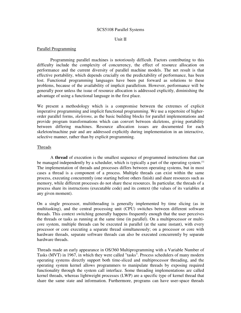 SCS5108 Parallel Systems Unit II Parallel Programming