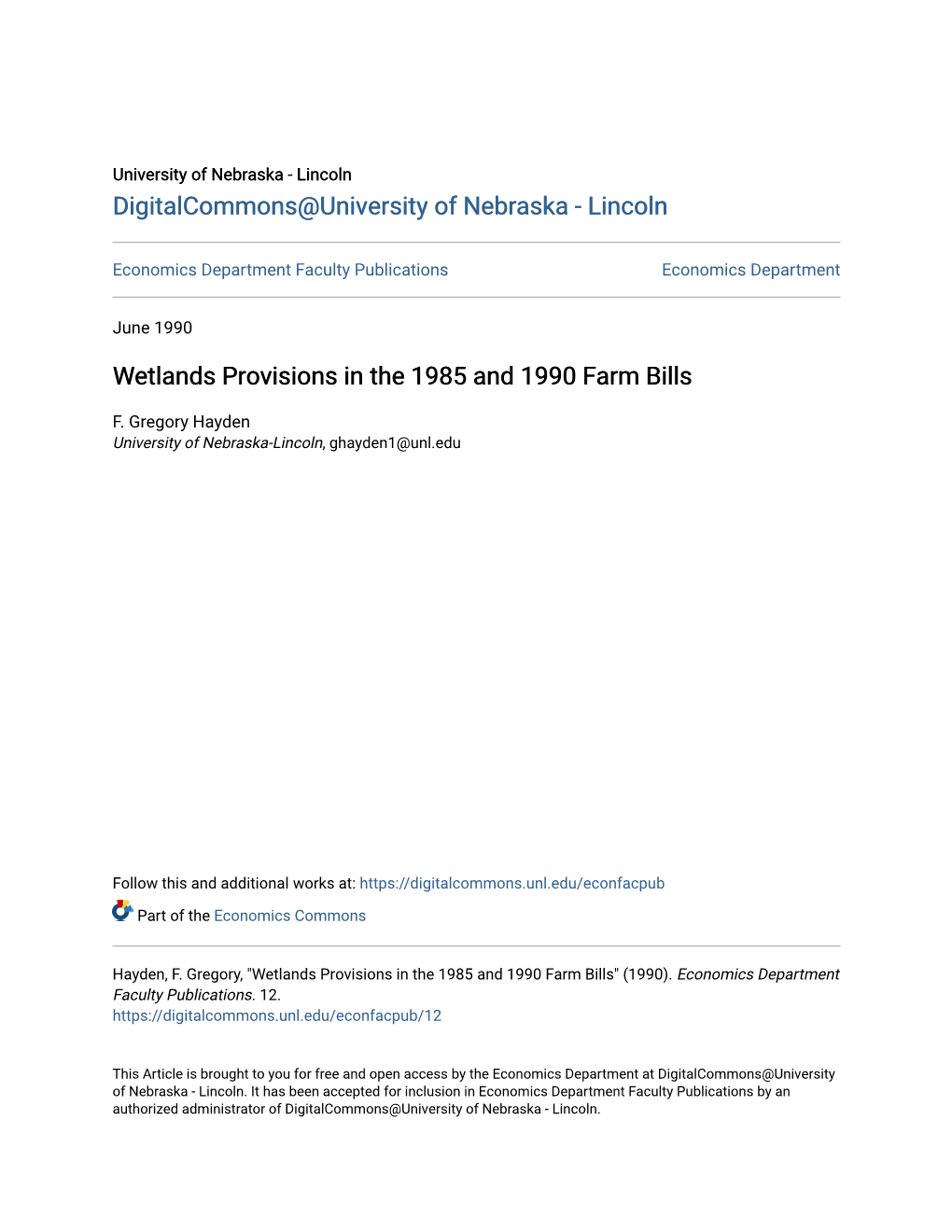 Wetlands Provisions in the 1985 and 1990 Farm Bills