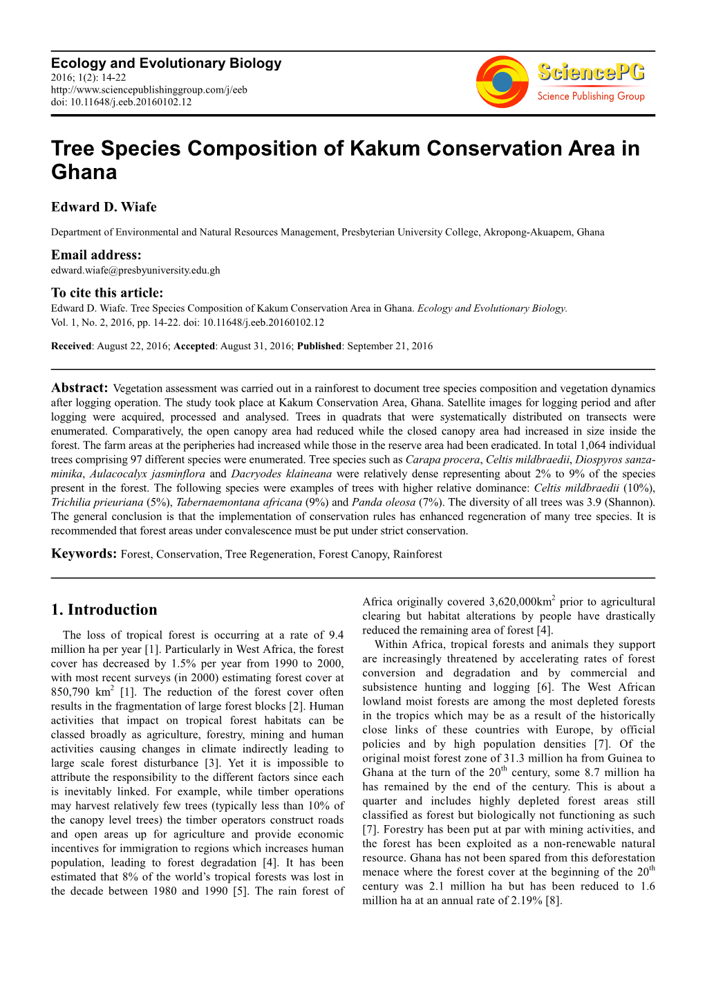 Tree Species Composition of Kakum Conservation Area in Ghana