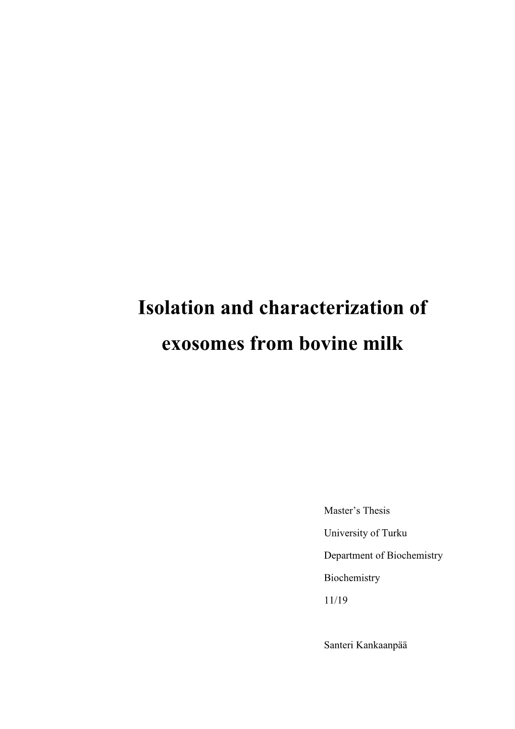 Isolation and Characterization of Exosomes from Bovine Milk