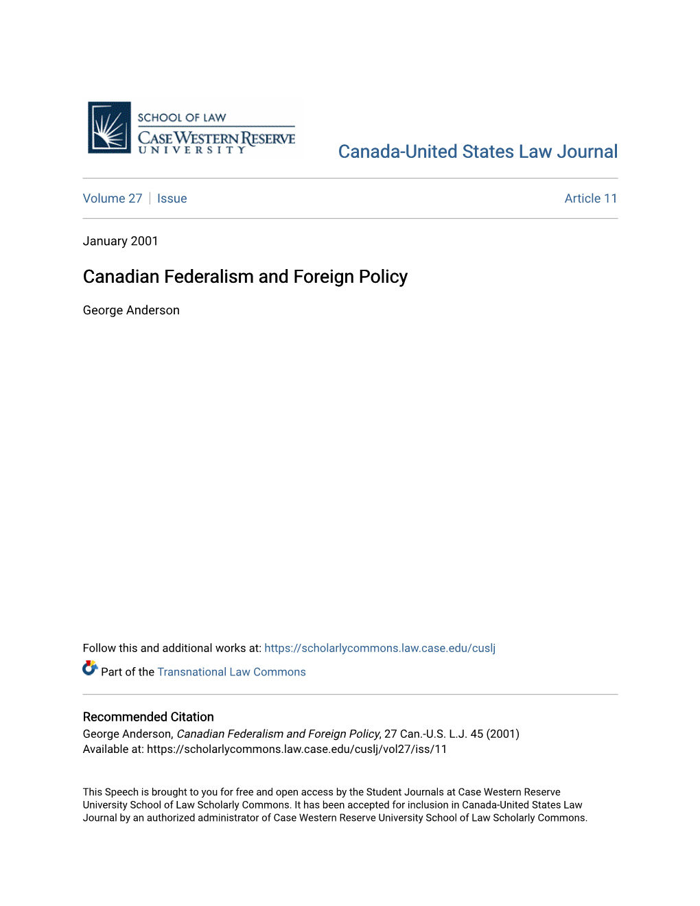 Canadian Federalism and Foreign Policy