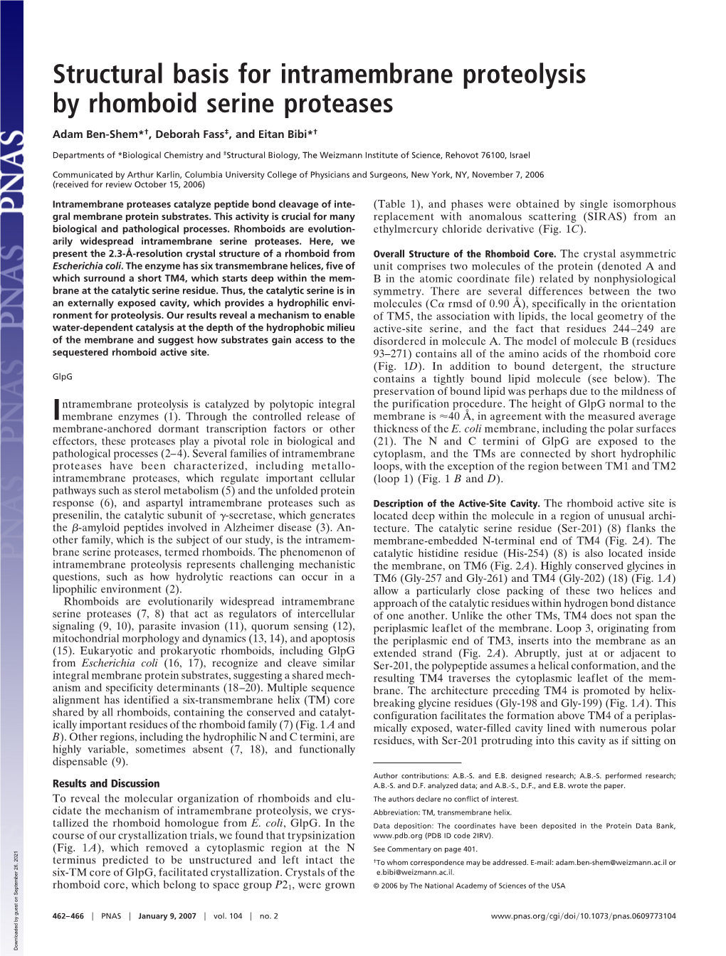 Structural Basis for Intramembrane Proteolysis by Rhomboid Serine Proteases