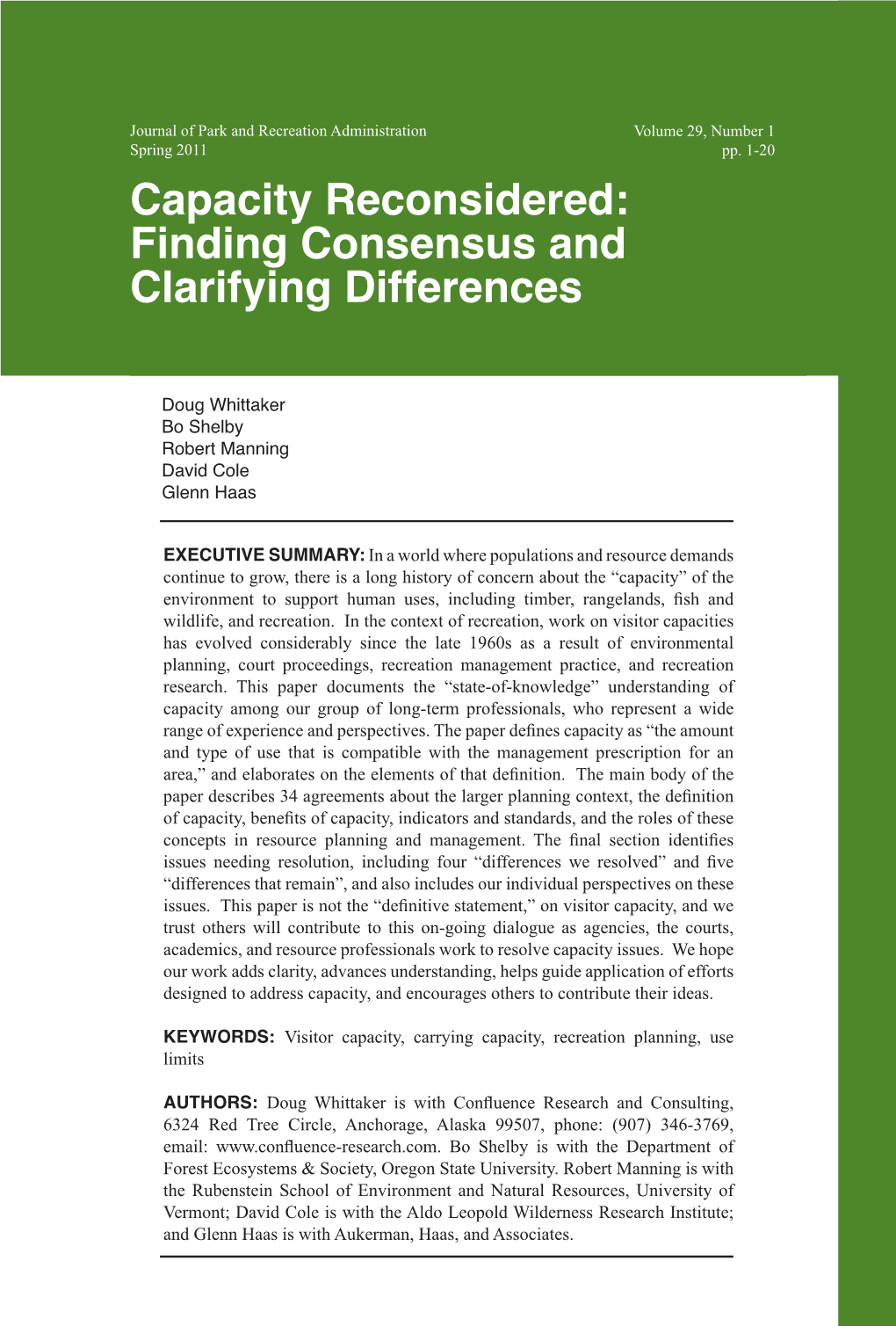 Capacity Reconsidered: Finding Consensus and Clarifying Differences