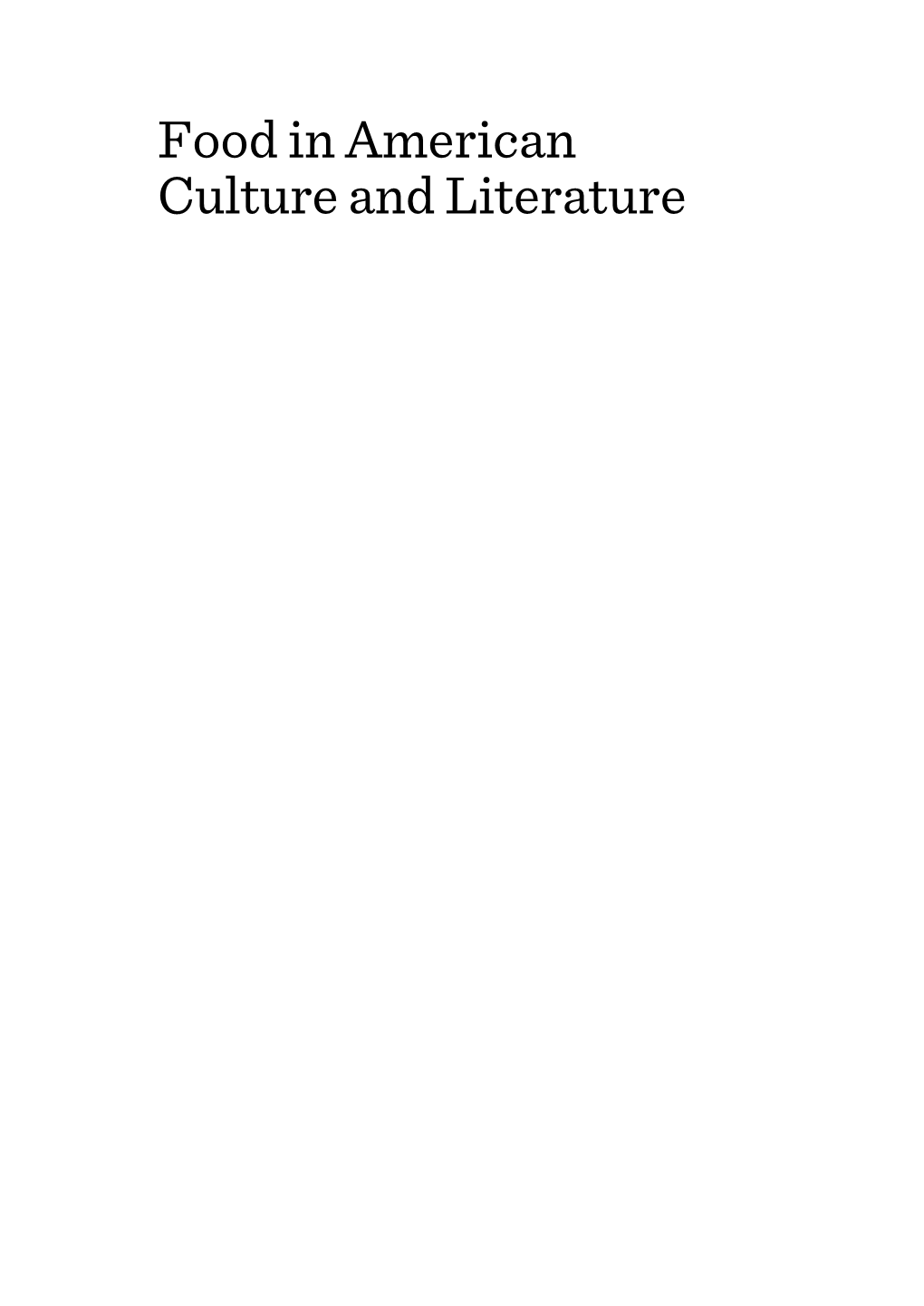 Food in American Culture and Literature