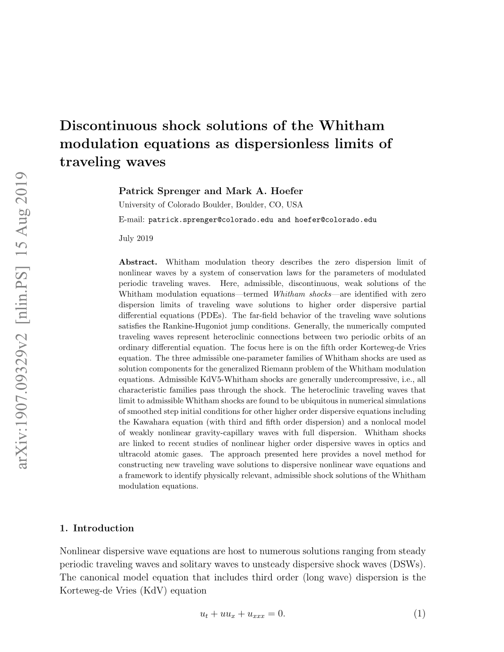 Discontinuous Shock Solutions of the Whitham Modulation Equations As Dispersionless Limits of Traveling Waves