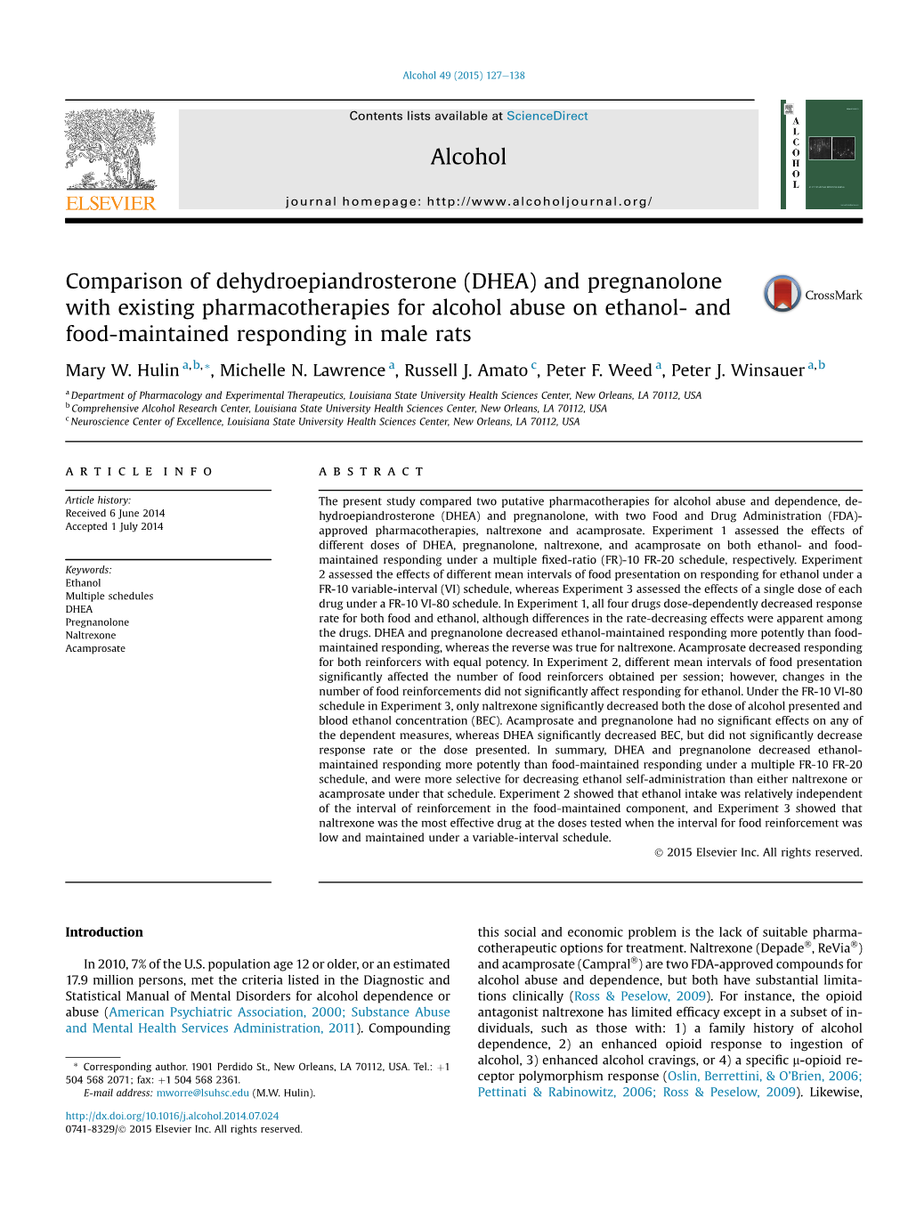 (DHEA) and Pregnanolone with Existing Pharmacotherapies for Alcohol Abuse on Ethanol- and Food-Maintained Responding in Male Rats