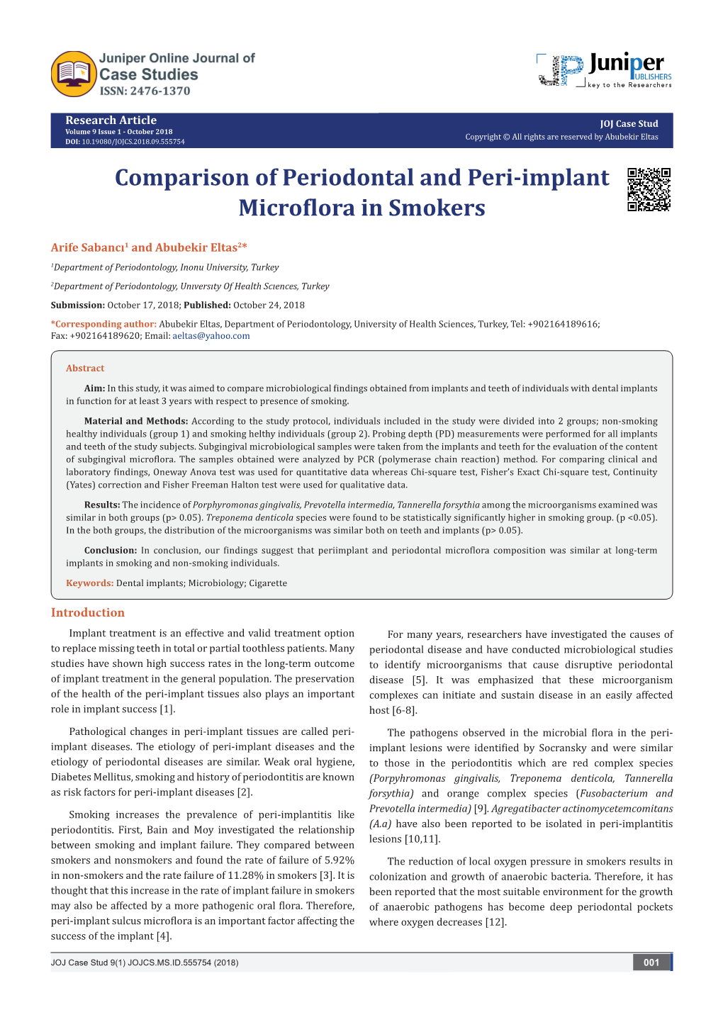 Comparison of Periodontal and Peri-Implant Microflora in Smokers