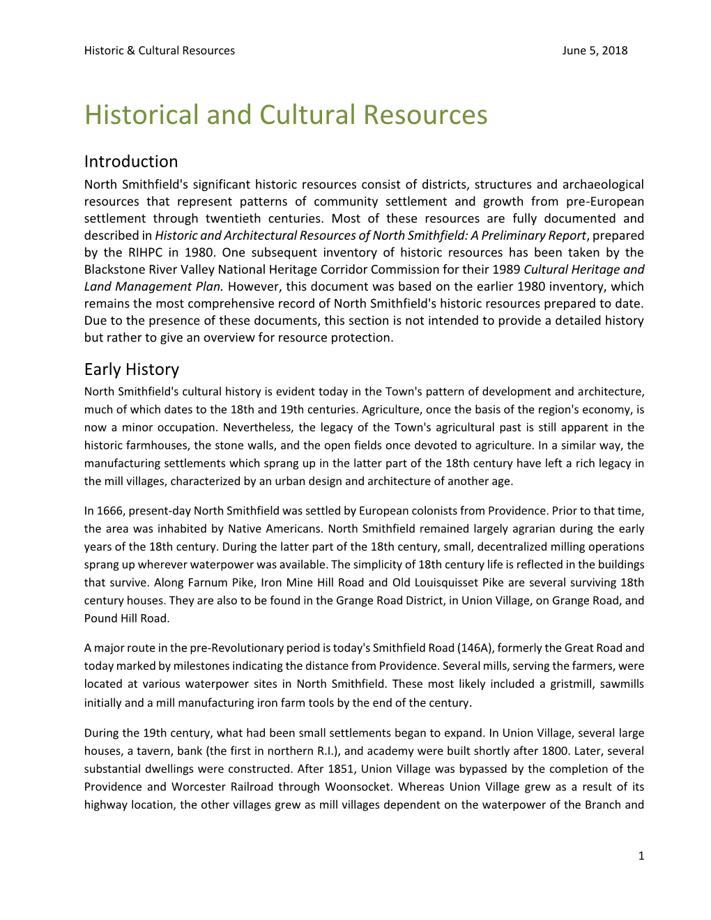 Historical and Cultural Resources