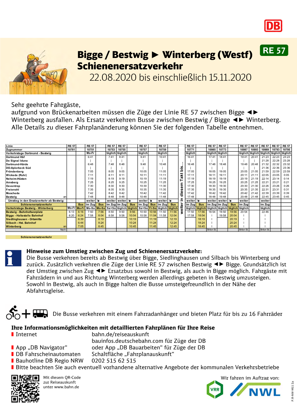 Bigge / Bestwig Winterberg (Westf) Schienenersatzverkehr 22.08.2020