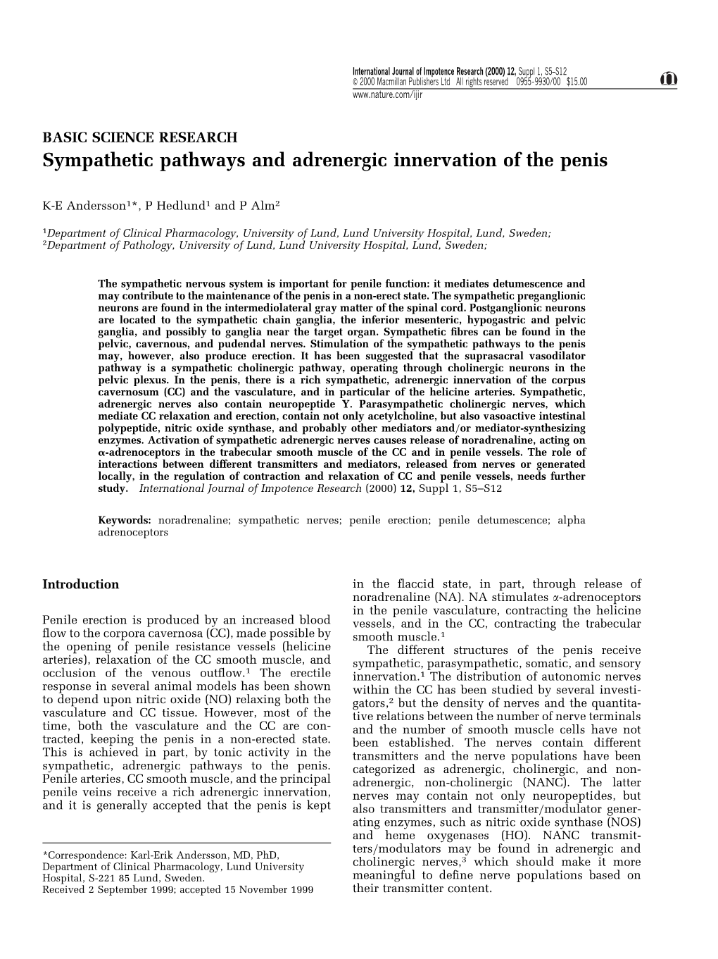 Sympathetic Pathways and Adrenergic Innervation of the Penis